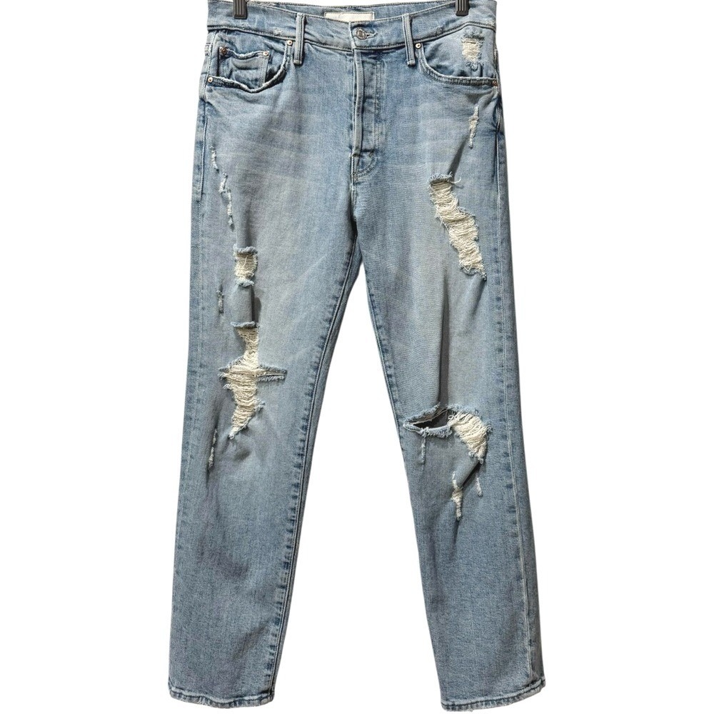 MOTHER Superior‎ Trickster Ankle Jeans Distressed Mid Rise Light Wash Denim 28